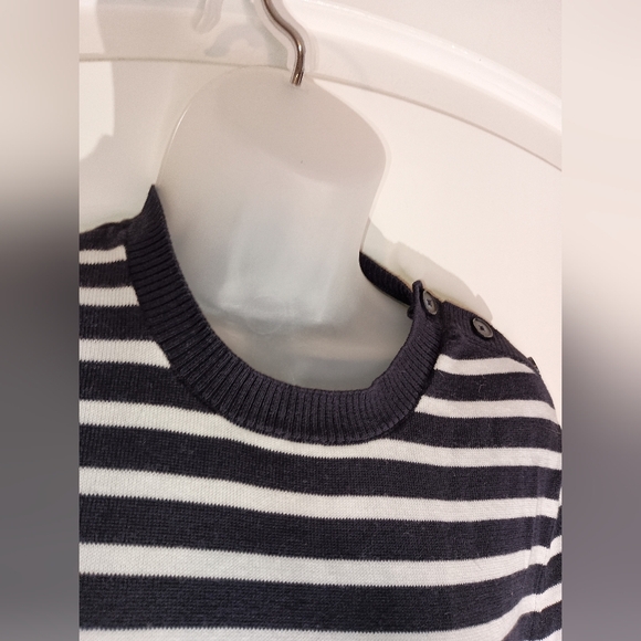 LANDS END Nautical THE OUTFITTERS Striped Sweater Navy & White Elegance(#1,136) - Picture 3 of 7